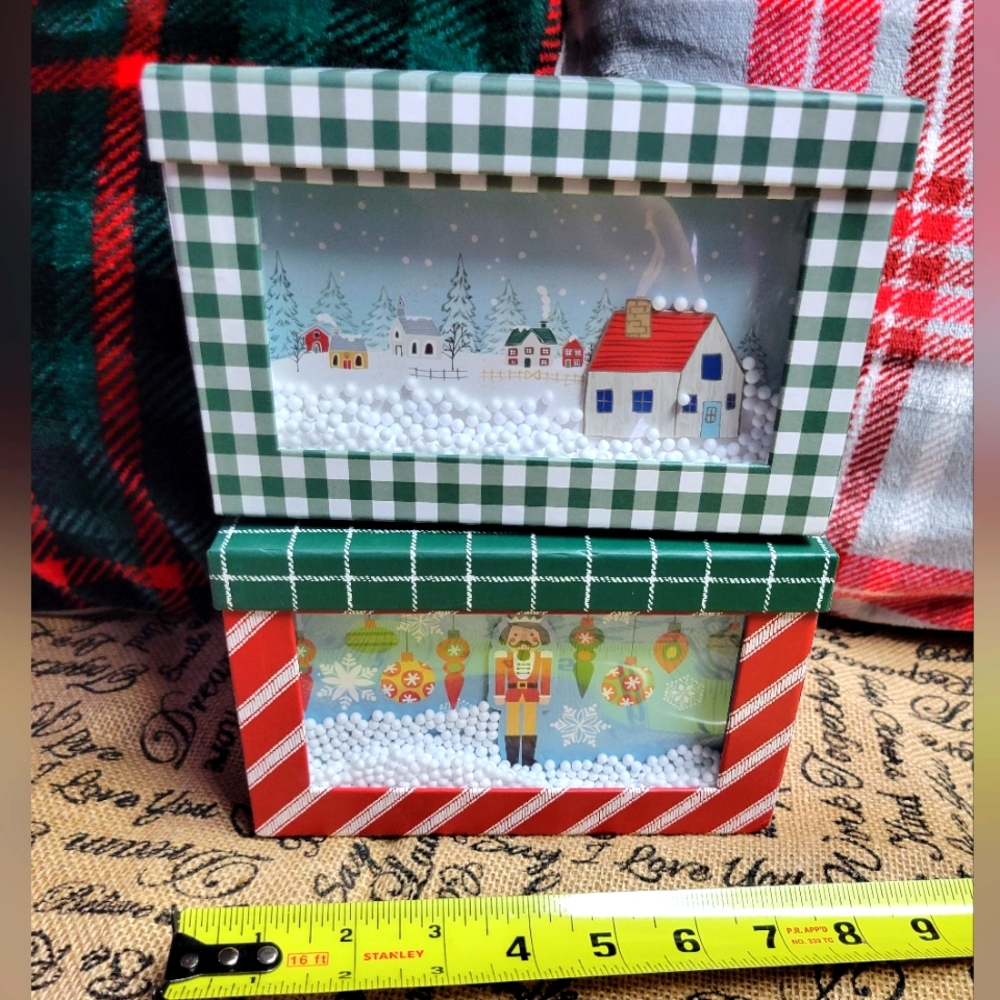Christmas lot of 2 snow globe gift boxes 7×5 rectangles